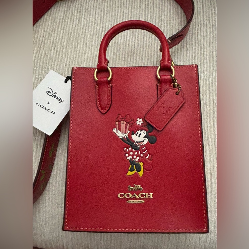 SOLD-NWT Disney x Coach North South Mini Tote Red Holiday Leather Minnie